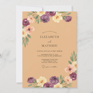 Plum Tan Ranunculus Eucalyptus Wedding Invitation