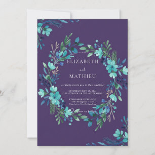 Plum Teal Foliage Eucalyptus Wedding Invitation