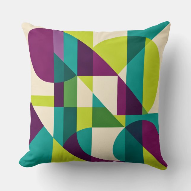 Plum Teal Geometric Abstract Cushion (Front)