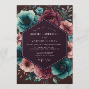 Plum & Teal Nocturnal Bloom Wedding Invitation