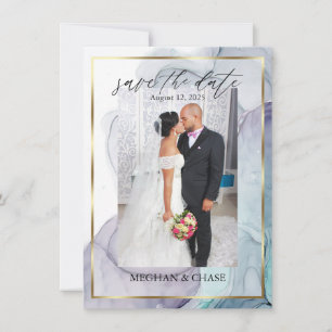 Plum Teal Photo Alcohol Ink Abstract Save The Date