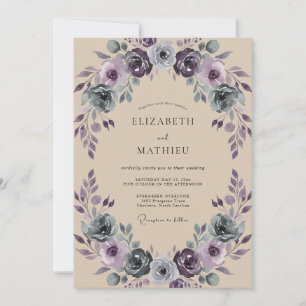 Plum Teal Wreath Wedding Invitation