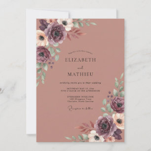 Plum Terracotta Ranunculus Sage Wedding Invitation