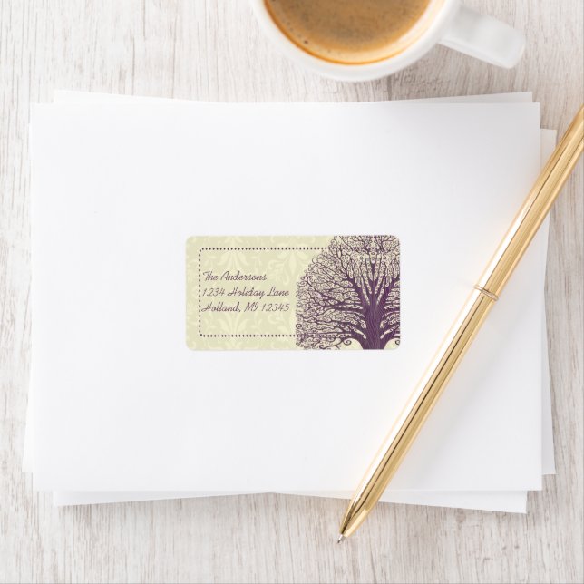 Plum Tree Ivory Damask Return Address Labels (Insitu)