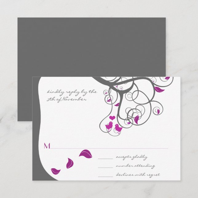 Plum Tree Swirls Love Birds Wedding Invitation (Front/Back)