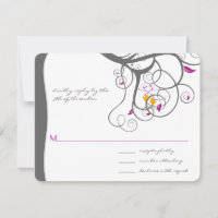 Plum Tree Swirls Love Birds Wedding Invitation