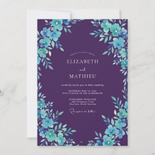 Plum Turquoise Painted Wedding Invitation
