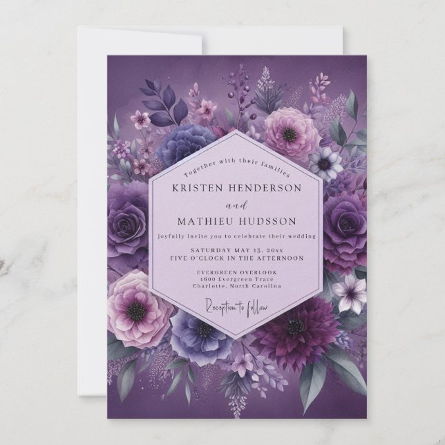 Plum Twilight Floral Wedding Invitation (Front)