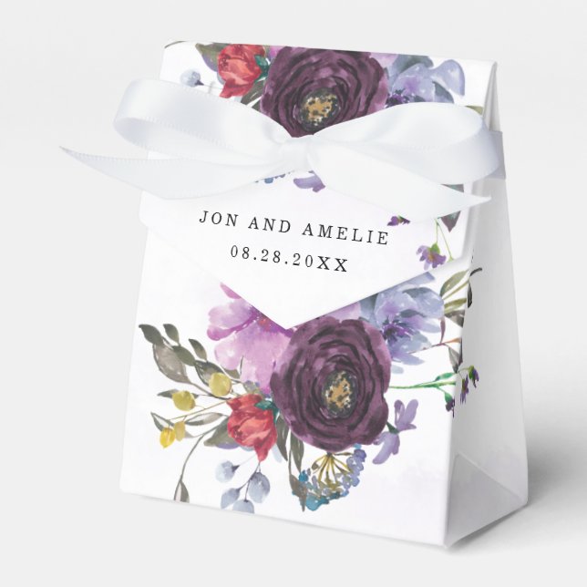 Plum Ultra Violet Botanical Rustic Peony Wedding  Favour Box (Front Side)