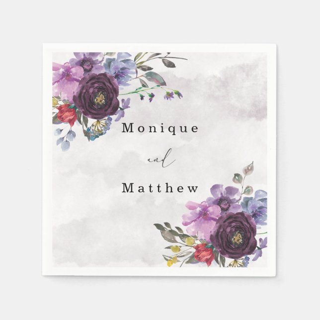 Plum Ultra Violet Botanical Rustic Peony Wedding  Napkin (Front)