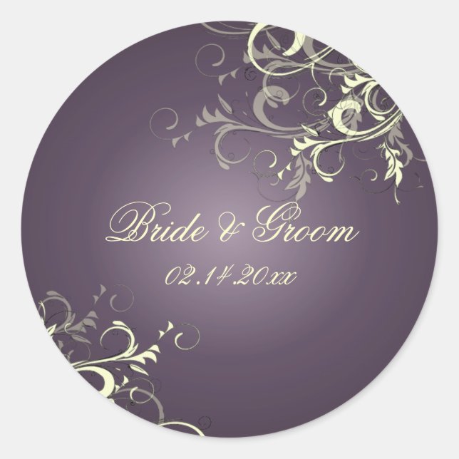 Plum vanilla swirls wedding stickers (Front)