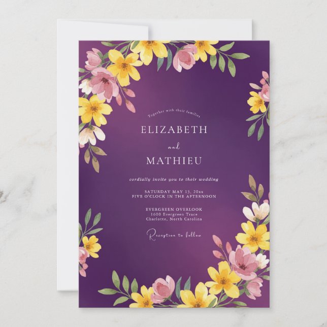 Plum Vibrant Botanical Wedding Invitation (Front)