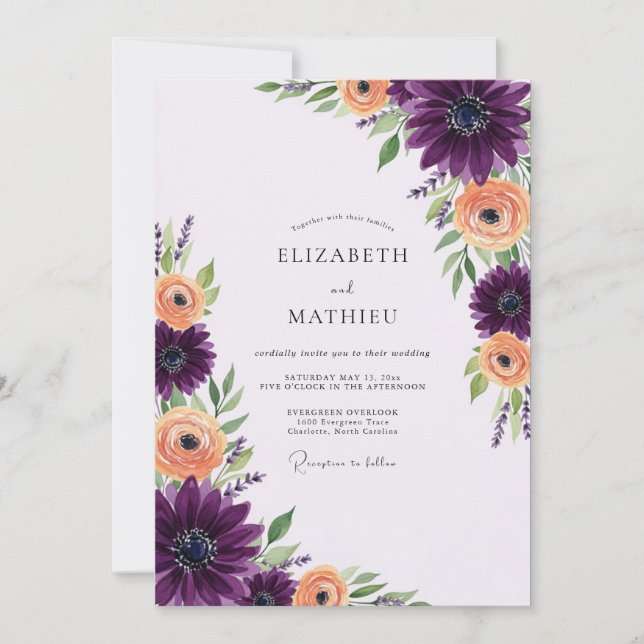 Plum Vibrant Floral Wedding Invitation (Front)