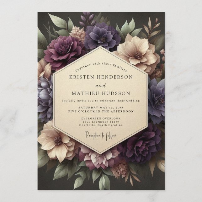 Plum Victorian Bloom Wedding Invitation (Front)