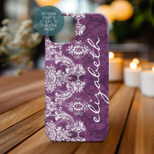 Plum Vintage Damask Pattern and Name