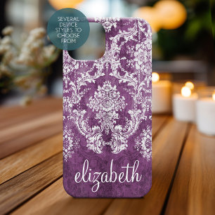 Plum Vintage Damask Pattern and Name