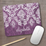 Plum Vintage Damask Pattern and Name Mouse Mat<br><div class="desc">A vintage pattern with a trendy design with jewel tone colours and elegance. Items are easier to customise when you replace all text and photos first. If your art still needs to be adjusted, click on the Customise This button. This will take you to a design area where you can...</div>