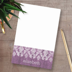 Plum Vintage Damask Pattern and Name Post-it Notes
