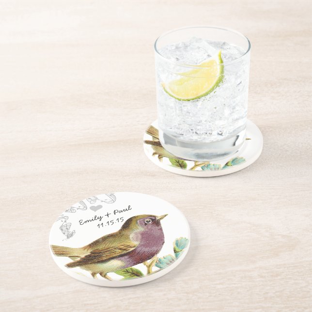 Plum Vintage Love Bird Coasters (Side)