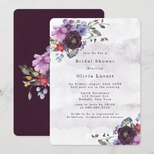 Plum Violet Botanical Peony Bridal Shower Invitation