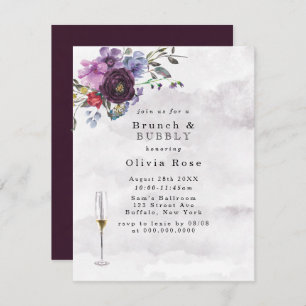 Plum Violet Botanical Peony Brunch & Bubbly  Invitation
