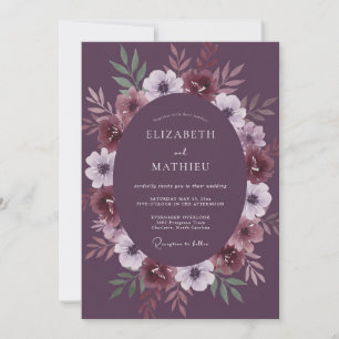 Plum Violet Leafy Wedding Invitation