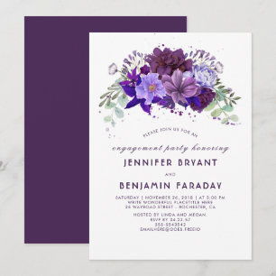 Plum Violet Purple Floral Elegant Engagement Party Invitation