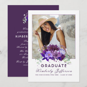 Plum Violet Purple Floral Photo Graduation Invitation
