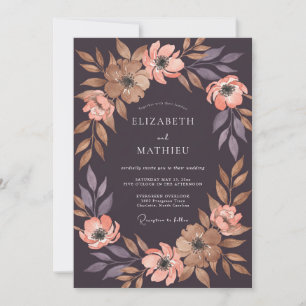 Plum Warm Coral Wildflower Wedding Invitation
