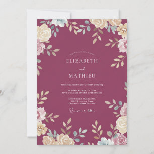 Plum Warm Cream Blossom Wedding Invitation