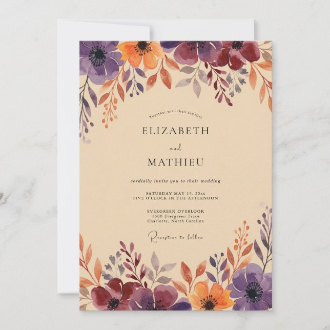 Plum Warm Woodland Wedding Invitation (Front)