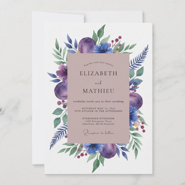 Plum Watercolor Botanical Wedding Invitation (Front)