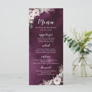 Plum watercolor & dusty pink boho floral wedding menu