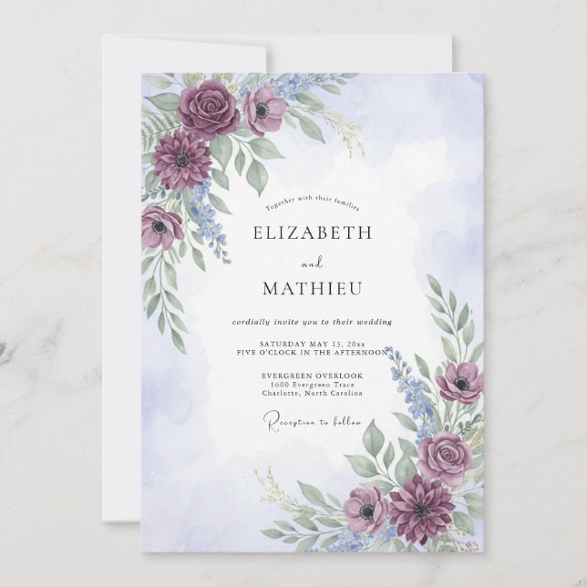 Plum Watercolor Ethereal Wedding Invitation (Front)