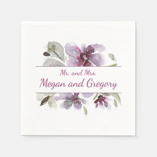 Plum Watercolor Flowers Wedding Napkin