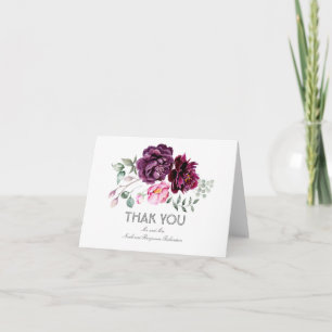 Plum Watercolor Flowers Wedding Thank You Card