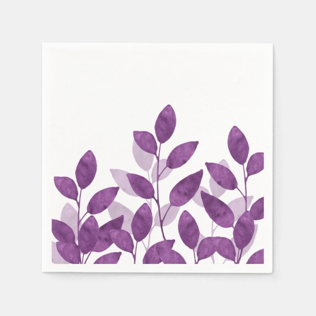 Plum Watercolor Leaves Napkin (Front)