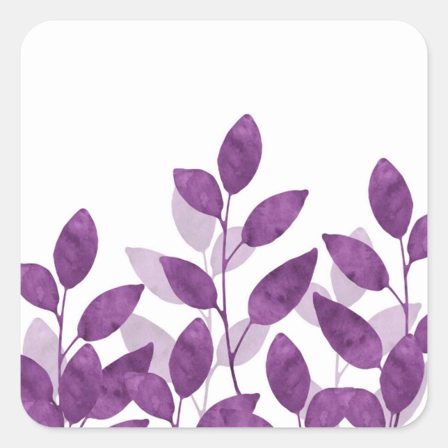 Plum Watercolor Leaves Square Sticker (Front)