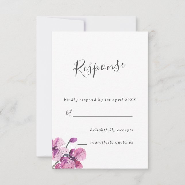 Plum Watercolor Orchids Wedding RSVP (Front)