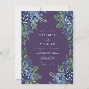 Plum Watercolor Petal Wedding Invitation