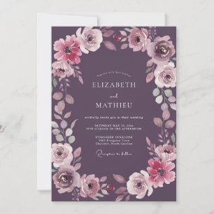 Plum Watercolor Ranunculus Wedding Invitation