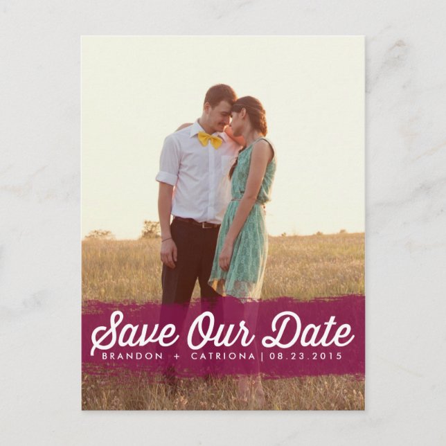 PLUM WATERCOLOR SPLASH | SAVE THE DATE POSTCARD (Front)