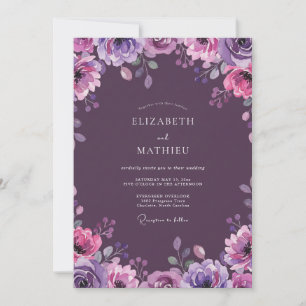 Plum Watercolor Vine Wedding Invitation