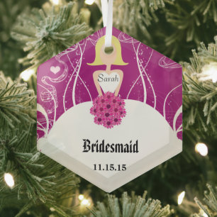 Plum Wedding Gown Bridesmaid Christmas Ornament