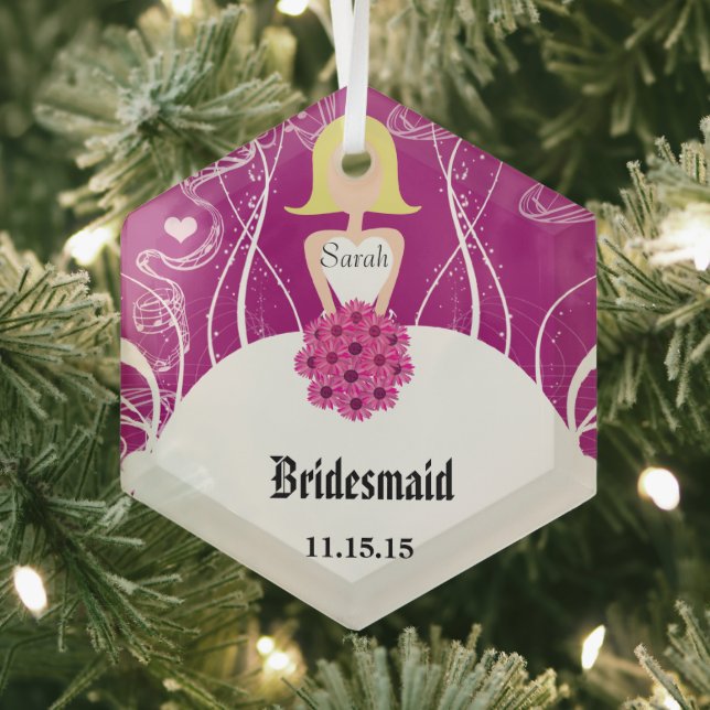 Plum Wedding Gown Bridesmaid Christmas Ornament (Insitu)