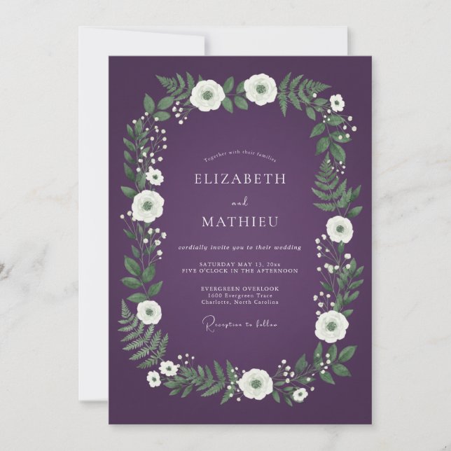 Plum Whimsical Botanical Wedding Invitation (Front)