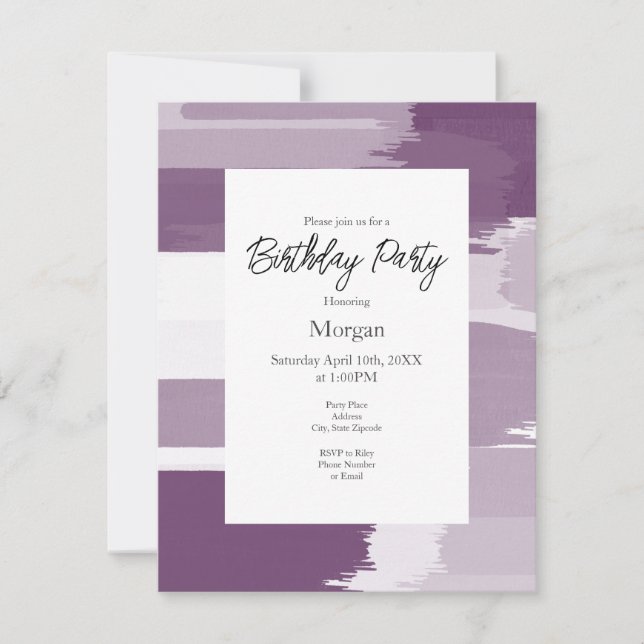 Plum White Brushstrokes   Invitation (Front)