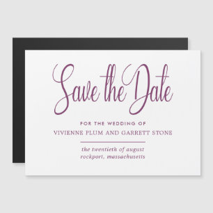 Plum & White Calligraphy Wedding Save the Date Magnetic Invitation