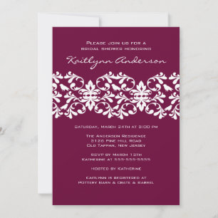 Plum & White Damask Bridal Shower Invitation