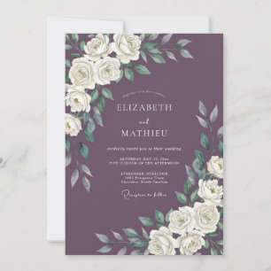 Plum White Rose Wedding Invitation